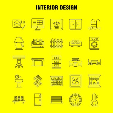 İç tasarım hat simgelerini belirlemek için Infographics, mobil Ux/UI Kit ve baskı tasarımı. Şunları içerir: Tıp, dosya, belge, tablo, bide, mobilya, su, ayna, Eps 10 - vektör