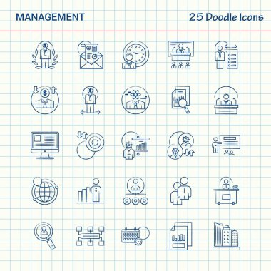 Yönetim 25 Doodle simgeler. Elle çizilmiş iş Icon set