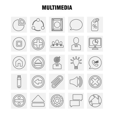 Multimedya satırı simgesi Web, baskı ve mobil Ux/UI için Kit. Gibi: sohbet, iletişim, ileti, bildirim, Chat, iletişim, ileti, bildirim, piktogram paketi. -Vektör