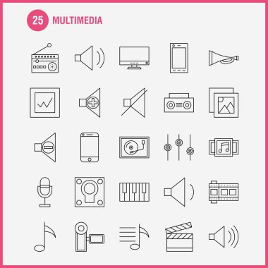 Multimedya satırı simgesi Web, baskı ve mobil Ux/UI için Kit. Böyle bir