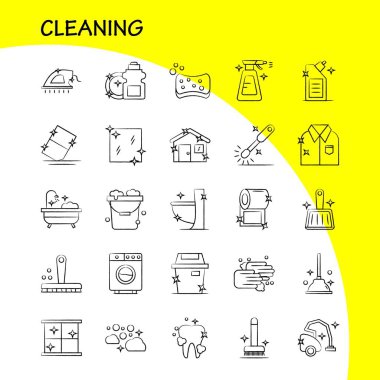 Elle çizilmiş simgeler temizlik ayarlamak için Infographics, mobil Ux/UI Kit ve baskı tasarımı. Şunları içerir: fırça, fırça, temiz, bodur, dalgıç, tuvalet, tuvalet, aracı, Icon Set - vektör
