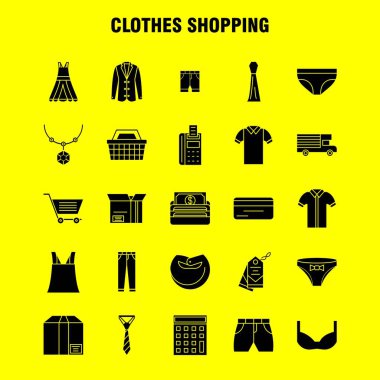 Giyim katı glif simgeler alışveriş ayarla için Infographics, mobil Ux/UI Kit ve baskı tasarımı. Şunları içerir: Kemer, kemer, tutarak bezler, deri kemer, kredi kartı, Eps 10 - vektör