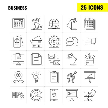 Web, baskı ve mobil Ux/UI için iş hattı simge seti. Gibi: Noel, yer, harita, Star, Sms, sohbet, mesaj, Mail, piktogram paketi. -Vektör