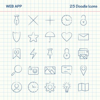 Web App 25 Doodle simgeler. Elle çizilmiş iş Icon set
