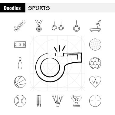 Spor elle çizilmiş simgeler kümesi Infographics, mobil Ux/UI için Kit ve baskı tasarımı. Şunları içerir: Ağırlık kaldırma, ağırlık, spor, Oyunlar, beyzbol, yarasa, spor, Eps 10 - vektör
