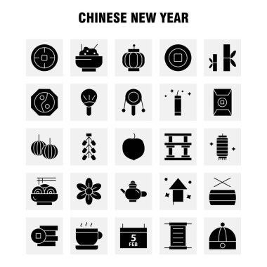 Çin yeni yılı katı glif Icon Pack için tasarımcılar ve geliştiriciler. Takvimi, Şubat, ay, zamanlama, Çin, yeni simgeler, oyuncak, yıl, vektör