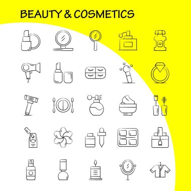 Güzellik ve kozmetik elle çizilmiş simgeler ayarlamak için Infographics, mobil Ux/UI Kit ve baskı tasarımı. Şunları içerir: Yüz, Vakfı, sıvı, makyaj, güzellik, fırça, makyaj, güzellik, Icon Set - vektör