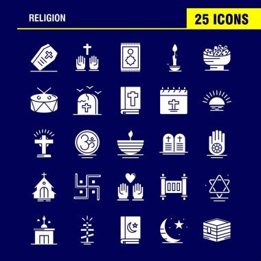 Din sağlam glif Icons Set için Infographics, mobil Ux/UI Kit ve baskı tasarımı. Şunları içerir: Tabut, tatil, din, din, dua, kilise, Müslüman öğesi, Icon Set - vektör