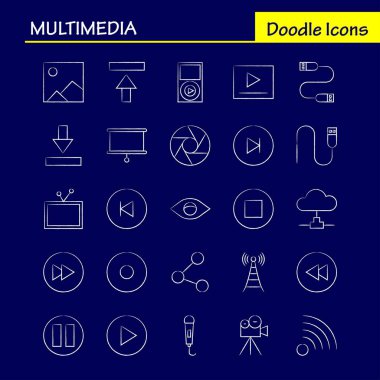 Multimedya el çekilmiş Icon Web, baskı ve mobil Ux/UI için Kit. Gibi: medya, mikrofon, mikrofon, ses, denetim, hızlı, ileri, medya, piktogram paketi. -Vektör