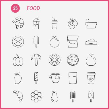 Gıda el çekilmiş Icon Web, baskı ve mobil Ux/UI için Kit. Gibi: ay çöreği, yemek, yemek, buz, dondurma, yemek, krem, piktogram paketi. -Vektör