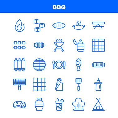 Barbekü satır Icon Pack için tasarımcılar ve geliştiriciler. Barbekü, Barbekü, yemek, sosis, cam, içki, Barbekü, limon, simgelerin vektör
