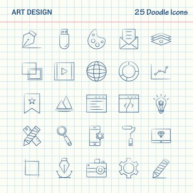 Sanat Tasarım 25 Doodle simgeler. Elle çizilmiş iş Icon set