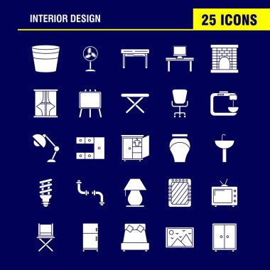 İç tasarım sağlam glif Icons Set için Infographics, mobil Ux/UI Kit ve baskı tasarımı. Şunları içerir: Demir, elektronik, beyaz eşya, elektronik öğeler, banyo küveti, Eps 10 - vektör