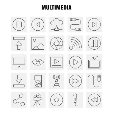 Multimedya satırı simgesi Web, baskı ve mobil Ux/UI için Kit. Gibi: medya, mikrofon, mikrofon, ses, denetim, hızlı, ileri, medya, piktogram paketi. -Vektör