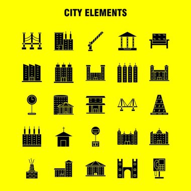 Şehir öğeleri katı glif Icons Set için Infographics, mobil Ux/UI Kit ve baskı tasarımı. Şunları içerir: Araba, araç, seyahat, ulaşım, Çeşme, su duş, şehir, Eps 10 - vektör