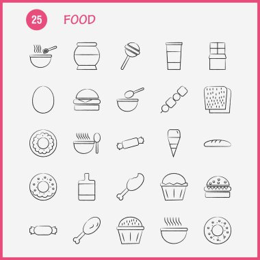 Gıda el çekilmiş Icons Set için Infographics, mobil Ux/UI Kit ve baskı tasarımı. Şunları içerir: Barbekü, et, gıda, yemek, yemek, yemek, yemek, koleksiyon Modern Infographic Logo ve piktogram fırın. Vektör