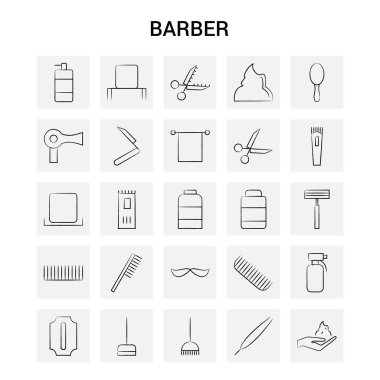 25 el Kuaför çekilmiş Icon set. Gri arka plan vektör Doodle