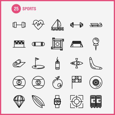 Spor çizgi Icons Set Infographics, mobil Ux/UI için Kit ve baskı tasarımı. Şunları içerir: Tekerlek, Araba, araç, seyahat, bayrak, spor bayrak, bayrak, Eps 10 - vektör