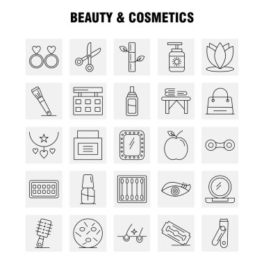 Güzellik ve kozmetik satırı Icons Set Infographics, mobil Ux/UI için Kit ve baskı tasarımı. Şunları içerir: Güzellik, tomurcukları, pamuk, makyaj, kadın, kozmetik, güzellik, aşk, Icon Set - vektör