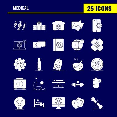 Tıbbi katı glif Icons Set için Infographics, mobil Ux/UI Kit ve baskı tasarımı. Şunları içerir: Dna, Test, tıbbi, laboratuvar, tıbbi, Bina, hastane, artı, Eps 10 - vektör