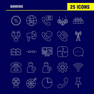 Web, baskı ve mobil Ux/UI için satırı simgesi bankacılık Kit. Gibi: Dünya, Online, alışveriş, telefon, telefon, sohbet, telefon, Mail, piktogram paketi. -Vektör