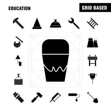 Eğitim katı glif Icons Set için Infographics, mobil Ux/UI Kit ve baskı tasarımı. Dahil: Vinç, Lift, kaldırma, kanca, donanım, İngiliz anahtarı, araçlar, donanım, koleksiyon Modern Infographic Logo ve piktogram. -Vektör