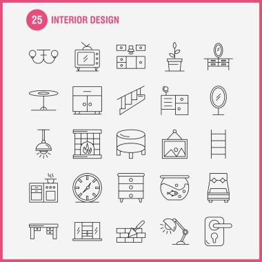 İç tasarım hat simgelerini belirlemek için Infographics, mobil Ux/UI Kit ve baskı tasarımı. Şunlardır: Yatak, dolap, mobilya, ev, gardırop, televizyon, Tv, ev, Icon Set - vektör