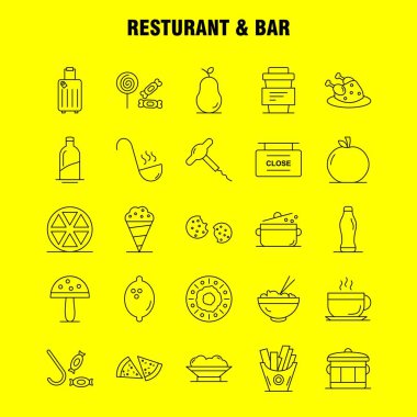 Restoran ve Bar satır simgesi Web, baskı ve mobil Ux/UI için Kit. Gibi: gıda, parça, Pizza, yemek, yemek, yemek, patates, yemek, piktogram paketi. -Vektör