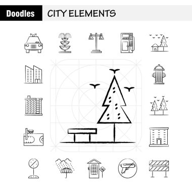 Şehir öğeleri elle çizilmiş Icons Set için Infographics, mobil Ux/UI Kit ve baskı tasarımı. Şunları içerir: Araba, araç, seyahat, ulaşım, salıncak, çocuklar, parklar, oyun, Eps 10 - vektör