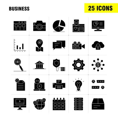 Web, baskı ve mobil Ux/UI için iş sağlam glif simge seti. Örneğin: iş, para, Online, ödeme, dosya, iş, ofis, iş, piktogram paketi. -Vektör