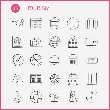 Turizm el çekilmiş Icon Pack için tasarımcılar ve geliştiriciler. Sıcaklık termometre hava, Sigara, turizm, seyahat, yasaktır, simgelerin vektör