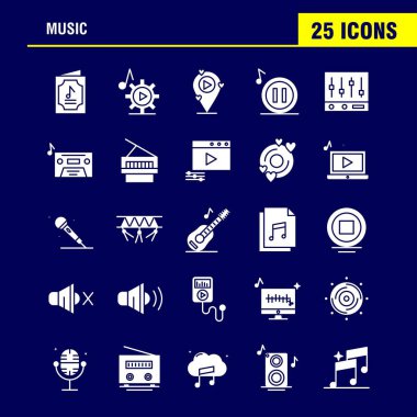 Müzik sağlam glif Icons Set için Infographics, mobil Ux/UI Kit ve baskı tasarımı. Şunlardır: Müzik, oyun, dosya, veri, müzik, oyun, ayar, dişli, Icon Set - vektör