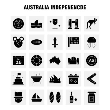 Avustralya bağımsızlık katı glif Icon Pack için tasarımcılar ve geliştiriciler. Hayvan, denizanası, deniz, deniz ürünleri, simgeleri baş güvenlik, sigorta, koruma, vektör