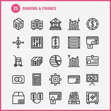 Bankacılık satır Icon Pack için tasarımcılar ve geliştiriciler. Analiz, mali, grafik, rapor, aşağı, hiyerarşi, yönetim, organizasyon, vektör simgeleri