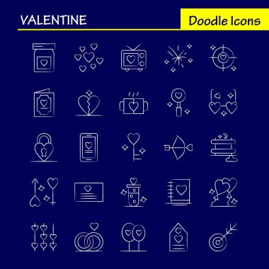 Sevgililer el çekilmiş Icons Set için Infographics, mobil Ux/UI Kit ve baskı tasarımı. Şunları içerir: Şişe, tıp, aşk, Sevgililer, romantik, kitap, aşk, Sevgililer, Icon Set - vektör