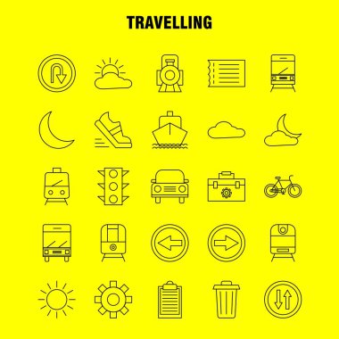 Web, baskı ve mobil Ux/UI için satırı simgesi seyahat seti. Gibi: araç kutusu, kutu, yapılandırma, ayar, ayarları, dişli, korumak, ayar, piktogram paketi. -Vektör