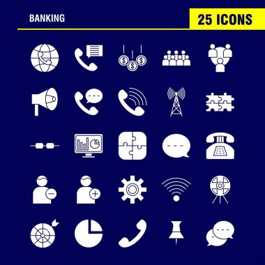 Web, baskı ve mobil Ux/UI için sağlam karakter simgesi bankacılık Kit. Gibi: Dünya, Online, alışveriş, telefon, telefon, sohbet, telefon, Mail, piktogram paketi. -Vektör