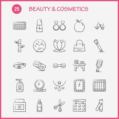 Güzellik ve kozmetik elle çizilmiş simgeler ayarlamak için Infographics, mobil Ux/UI Kit ve baskı tasarımı. Şunları içerir: Güzellik, tomurcukları, pamuk, makyaj, kadın, kozmetik, güzellik, aşk, Icon Set - vektör