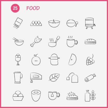 Gıda el çekilmiş Icons Set için Infographics, mobil Ux/UI Kit ve baskı tasarımı. Şunlardır: Yemek, yemek, yemek, su ısıtıcısı, çay, yemek, yemek, koleksiyonu Modern Infographic Logo ve piktogram Pot. -Vektör
