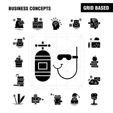 İş kavramları katı glif Icons Set için Infographics, mobil Ux/UI Kit ve baskı tasarımı. Şunları içerir: Laptop, bilgisayar, e-posta, mesaj, Web sitesi ayarı, Web sitesi, Internet, koleksiyonu Modern Infographic Logo ve piktogram. -Vektör