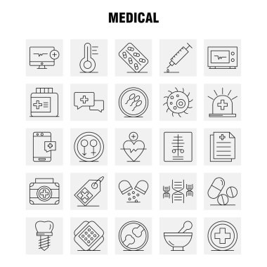 Tıbbi hat simgelerini belirlemek için Infographics, mobil Ux/UI Kit ve baskı tasarımı. Şunları içerir: Bilgisayar, Beat, darbe, tıp, ilaç, tıp, hap, kemik, Icon Set - vektör