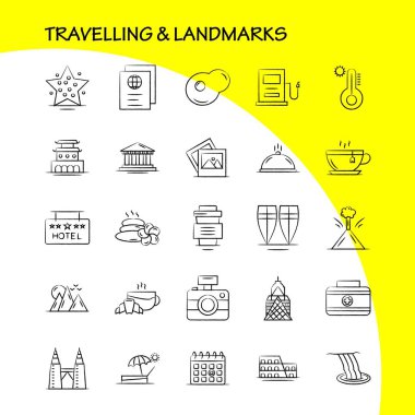 Seyahat ve yerler el çekilmiş Icon Web, baskı ve mobil Ux/UI için Kit. Gibi:, otel, cam, sağlık, çay, kek, kahve, sıcak, piktogram paketi iç. -Vektör