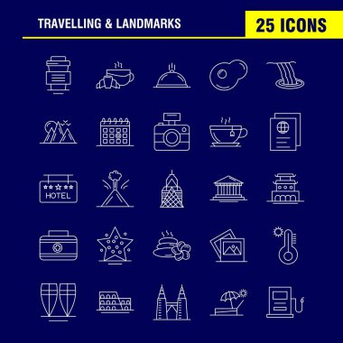 Seyahat ve yerler çizgi simgesi Web, baskı ve mobil Ux/UI için Kit. Gibi:, otel, cam, sağlık, çay, kek, kahve, sıcak, piktogram paketi iç. -Vektör