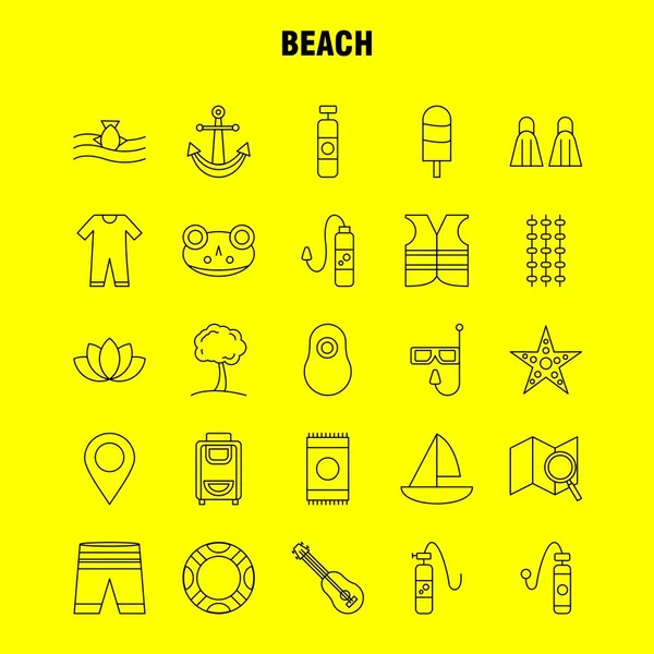 Beach Line Icon Para Web Print Mobile Kit Tais Como —  Vetores de Stock