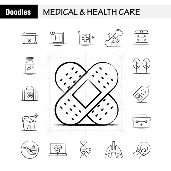 Icône Dessinée Main Médicale Soins Santé Pour Web Impression Kit — Image vectorielle