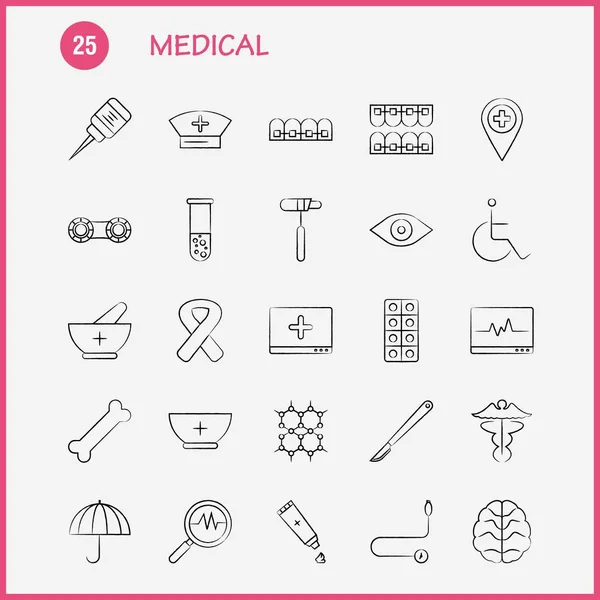 Medicinsk Handritade Icons För Infographics Mobila Kit Och Tryckdesign Inkluderar — Stock vektor