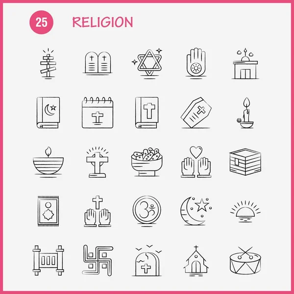 Conjunto Ícones Desenhados Mão Religião Para Infográficos Kit Móvel Design —  Vetores de Stock