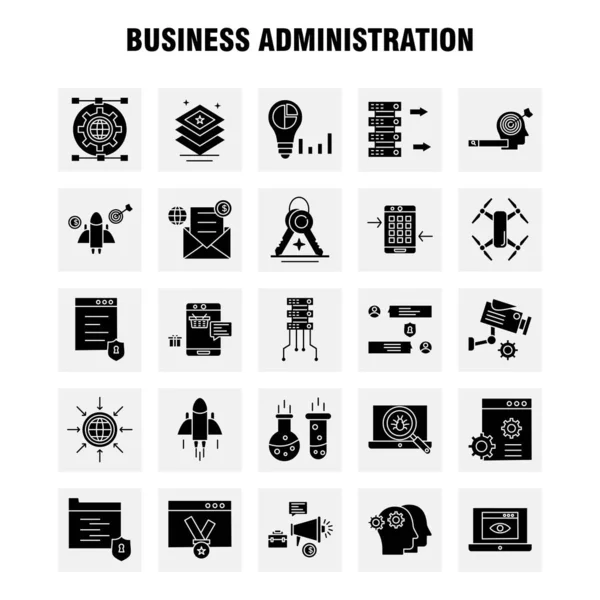 Business Administration Solid Glyph Icons Set Infografica Mobile Kit Print — Vettoriale Stock