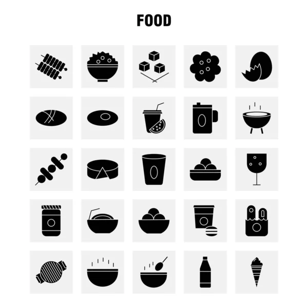 Yemek Katı Glif Icons Set Için Infographics Mobil Kit Baskı — Stok Vektör