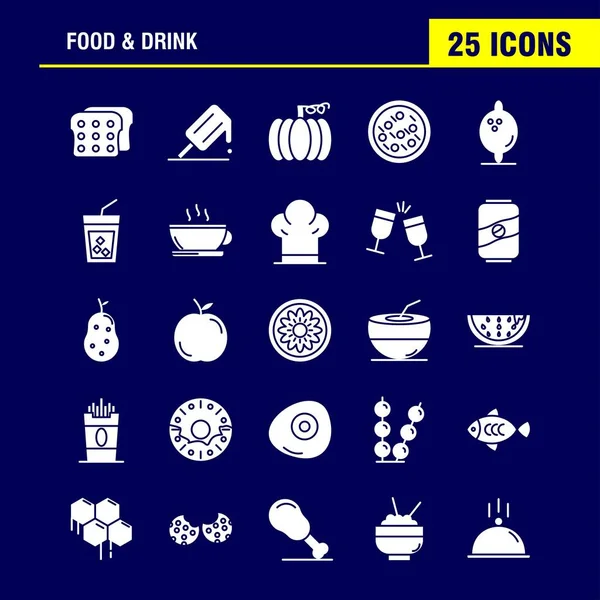 Conjunto Ícones Glifo Sólido Alimentos Bebidas Para Infográficos Kit Móvel — Vetor de Stock